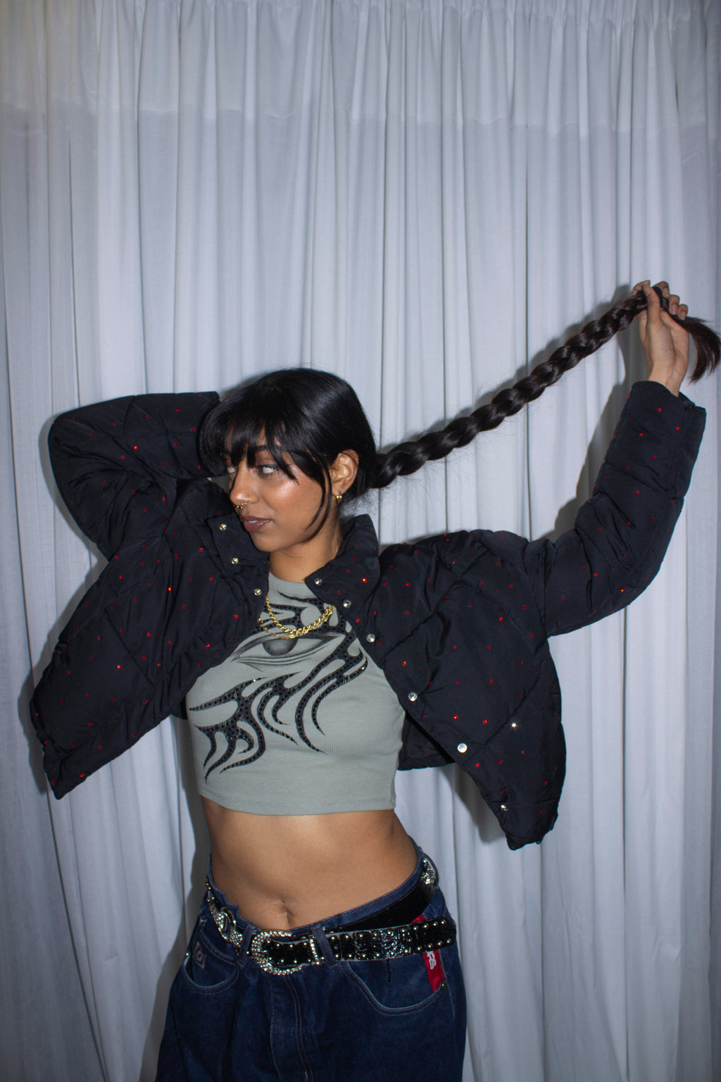 rhinestone bomber black