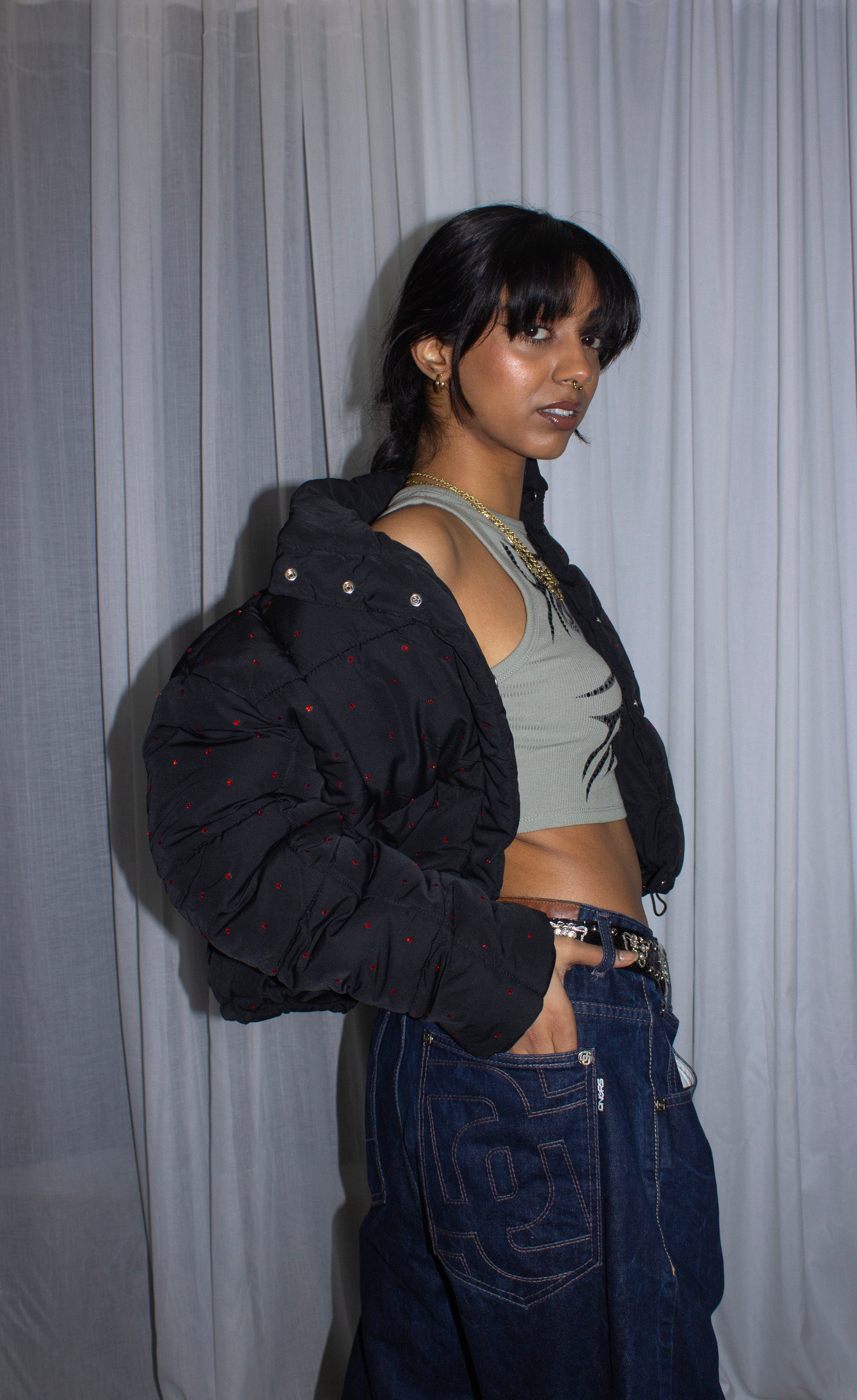 rhinestone bomber black